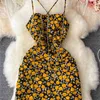 Summer Little Light Yellow Floral Dress Super Fairy Sweet Seaside Holiday Dress 210709