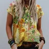 Women O Neck Vintage Pattern Print Blouse Shirt Elegant Summer Short Sleeve Pullovers Tops Casual Female Loose Streetwear Blusas X0628
