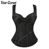 NXY set sexy Corsetto nero Top con spalline Floreale Overbust Bustier Lingerie di pizzo vintage Taglie forti per le donne Steampunk Satin 1130