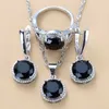 Jewelry Sets Luxury designer Bracelet 925 Silver Wedding Black Zircon Dangle Earrings and Necklace Ring 3 piece Set women Trendy Costume