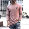 2021 Elastic Mens T-shirt Casual O Neck Långärmad Pullover Toppar för Man Mode Tryckt Man Kläder Tee Tees 3xl Y0322