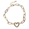 Simple Geometric Round Heart Shaped Rhinestone Bracelets for Women Gold Chain Stainless Steel Luxury Jewelry Gift Accessories Q0719