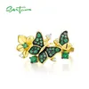 Santuzza Silver Pierścionek dla kobiet 925 Sterling Butterfly Gold Color Shiny Green Spinel Eleganckie Trendy Party Fine Jewelry 211217