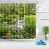 Park tuin boom bloem vijver natuur landschap douchegordijn badkamer polyester waterdichte stof gordijnen thuis badkuip decor 211119