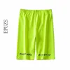 Neon Green Biker Spodenki Kobiety Sexy Elastyczna Wysoka Talii List Haft Bawełniany Lato Krótki Femme Steetwear 210521