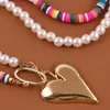 Colliers bohème multicolores en argile polymère, perles blanches, perles asymétriques, à la mode, couleur or, pendentifs grand cœur