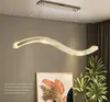 Lustre led moderne pour salle à manger, lampe en cristal en acier inoxydable or/argent, design ondulé, luminaire suspendu pour île de cuisine