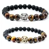 Strands Natural Tiger Eye Stone Black Agate Lion Head Unisex 8mm Kralen Yoga Armband Mix Order Mode-sieraden Groothandel