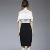 Летняя женская мода 2 кусок наборы росы шумирные рубашки Top + однобортная черная юбка из двух частей Леди девушки Ski 210514