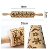 Rolling Pins & Pastry Boards 3D Wood Embossing Pin Fondant Dough Vintage Christmas Pattern Engraved Roller Stick Tool Baking Accessories