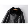 fashion women black PU leather-clad cool lady zipper jackets streetwear female sashes suits moto girls chic sets 210527