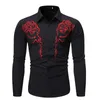 Fashion Western Cowboy Shirt Men Brand Design Embroidery Slim Fit Casual Long Sleeve Mens Dress Shirts Wedding Party Shirt Male T2254K