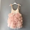 Mode Baby Meisjes Kant Jurk Bloem Tiered Tule Maxi Sjerpen Prinses Bruiloft Kinderkleding 1-10Y 210529