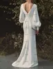 Modest Crepe Czeski Suknie ślubne 2022 Z Długim Rękawem V-Neck Matte Stain Mermaid Country Beach Bridal Reception Party Dress Rates