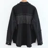 ブラックスタッドフリンジデニムシャツスタイルの女性のジャケットシンプルな大きさ秋ラペル長袖女性コート210507