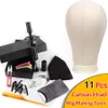 AliLeader 11 PCS Wig Making Kit Canvas Block Head With Stand Mannequin Head Diy Dome Cap Combs Needles T pins Thread Clamp