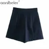 Double boutonnage Décoration Femmes Shorts Haute taille Cadre Zipper Patch Pochette Femme Casual DROIT 210604