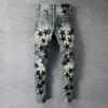 Pantalon Homme Jeans alla moda Black Star Pattern Patch Street Pantaloni da moto Punk Denim Long Hip Hop Men