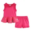 Mudkingdom Ruffle Summer Toddler Girl Outfit Pläterade Ärmlös Tank Toppar Och Shorts Set för Flickor Söt Kläder Suit Solid 210615