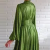 캐주얼 드레스 녹색 긴 소매 이브닝 파티 드레스 섹시한 고삐 할로우 밖으로 가운 여성 2022 가을 주름 주름 높은 분할 맥시