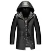 Giacche da uomo 2021 giacca di moda con cappuccio in pelle con cappuccio in pelle invernale lungo cappotto di pelliccia lungo per staccabile, grande taglia M-4XL