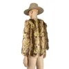 Autumn Winter Snake Print 3/4 Sleeve Crop Slim Faux Mink Fur Coat Women Luxury Fake Jackets Female Plus Size 211207