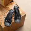 Meotina أحذية نسائية جلد طبيعي الصنادل منخفضة كعب مربع تو الصنادل مكتنزة كعب البقر جلدية السيدات الأحذية الصيف الأسود 210608