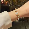 18K Gold Plated Stainless Steel Chain Roman Number Pearl Charm Bracelet for Women Gift