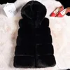 Gilet da donna in finta pelliccia da donna caldo medio-lungo elegante tinta unita invernale con cappuccio gilet artificiale giacca di grandi dimensioni grigio rosa