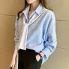 Tidig vår koreanska lösa kvinnor blus ol stil damer plus storlek solida cardigan skjortor blå blusar toppar blusas mujer 13114 210521