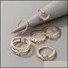 Cluster Jewelrycluster Rings Vintage Gold Color Crystal Star Moon Set For Women Boho Knuckle Finger Ring Female Fashion Jewelry Aessories Dr