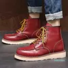 2021 novo vintage casual homens sapatos artesanais asas asas tornozelo botas outono inverno redondo dedo do pé vermelho moto cow couro