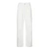 Automne Casual Blanc Pantalon Femmes Bouton Poches Taille Haute Pantalon Mode Baggy Droite pour 210604