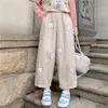 Japanese Kawaii Soft Girl Cute Bear Printing Women Pants Basis Wild High Waist Loose Trousers Elastic Waist Casual Student Pant 211112