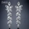 Zakol Fashion Korean CZ Leaf Wedding Jewelry Marquise AAA Cubic Zirconia Long Drop Brudörhängen för eleganta kvinnor FSEP2144 22016971507