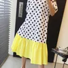Korean Summer Elegant Holiday Style Small Fresh O-neck Polka Dot Contrast Stitching Loose Puff Sleeve Dress Women 16W828 210510