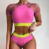 Vigorshely High Cintura Swimwear Mulheres Sexy Mesh Hollow Bikini Push Up Swimsuit Feminino Brasileiro Conjunto Braziário Nadar 210630