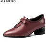 AllbiteFO Size 34-42 Bow Design Natuurlijke Lederen Dames Hakken Schoenen Puntschoen Mode Kitten Hakken Hoge Hakken 210611