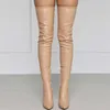 Zwart Sexy Over The Knee Laarzen Vrouwen Hoge Hakken Schoenen Dames Dij Hoge Laarzen Lente Leren Lange Laarzen Vrouwelijke Schoen Plus Size 43 Y1018