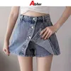 Abfer Plus Size Dames Denim Shorts Koreaanse Mode Hoge Taille voor Dames Knop Korte Rokken Vrouw Zomer 210719