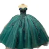 Abiti da quinceanera in pizzo verde smeraldo Hunter Prom Brithday Party Ball Gown Perline Tulle Princess Plus Size Coset Donna Ragazza Lungo sedici anni