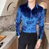 Men's Dress Shirts Velvet Shirt Autumn And Winter Pure Color Casual Boutique Fashion Brand Clothing Stretch Slim-fit Formal