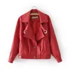 moto style women PU jackets spring red pocket ladies coat fashion casual female leather jacket vintage loose girls coats 210427