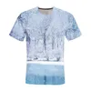 Men's T-Shirts Oversized T-shirt 2022 Summer And Women's Retro High-quality Blue Ice Crystal Print Top Short Sleeve