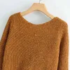 BBWM WOMAN Za Sexy V-Neck Knot Sweater Casual Women Pullovers Ladies Crop Top Long Sleeve Jumper Feminine Streetwear 210520