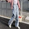 Letnie dżinsy z wysokiej talii luźne chłopak dla kobiet niebieskie vintage proste spodnie s dżinsy streetwear 210608