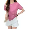 T-shirt das mulheres 2021 verão coreano on-line vermelho estudante fino moda em volta do pescoço irregular manga curta