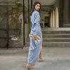 Hollow Out Tunic Koszula Sukienka Dla Kobiet Lapel Z Długim Rękawem Wysoka Talia Split Maxi Dresses Female Fall Fashion 210520