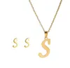 A-Z 26 Letter Necklaces en Earring Set met Gift Card Rvs Gold Choker Initial Hanger Ketting Dames Alfabet Kettingen Sieraden