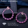 Micro Pave Pink Cubic Zirconia Stone Black Gold Large Round Dangle Drop Earrings for Women Brand Jewelry CZ563 210714